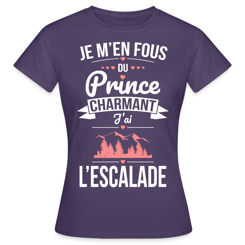 T-shirt Femme - Je m'en fous du prince charmant j'ai l'escalade - violet foncé
