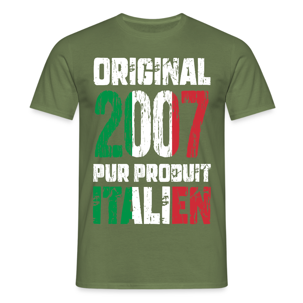 T-shirt Homme - Anniversaire 18 Ans - Original 2007 - Pur produit Italien - vert militaire
