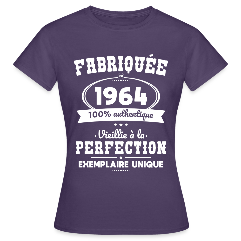 T-shirt Femme - Anniversaire 61 Ans - Fabriquée en 1964 - violet foncé