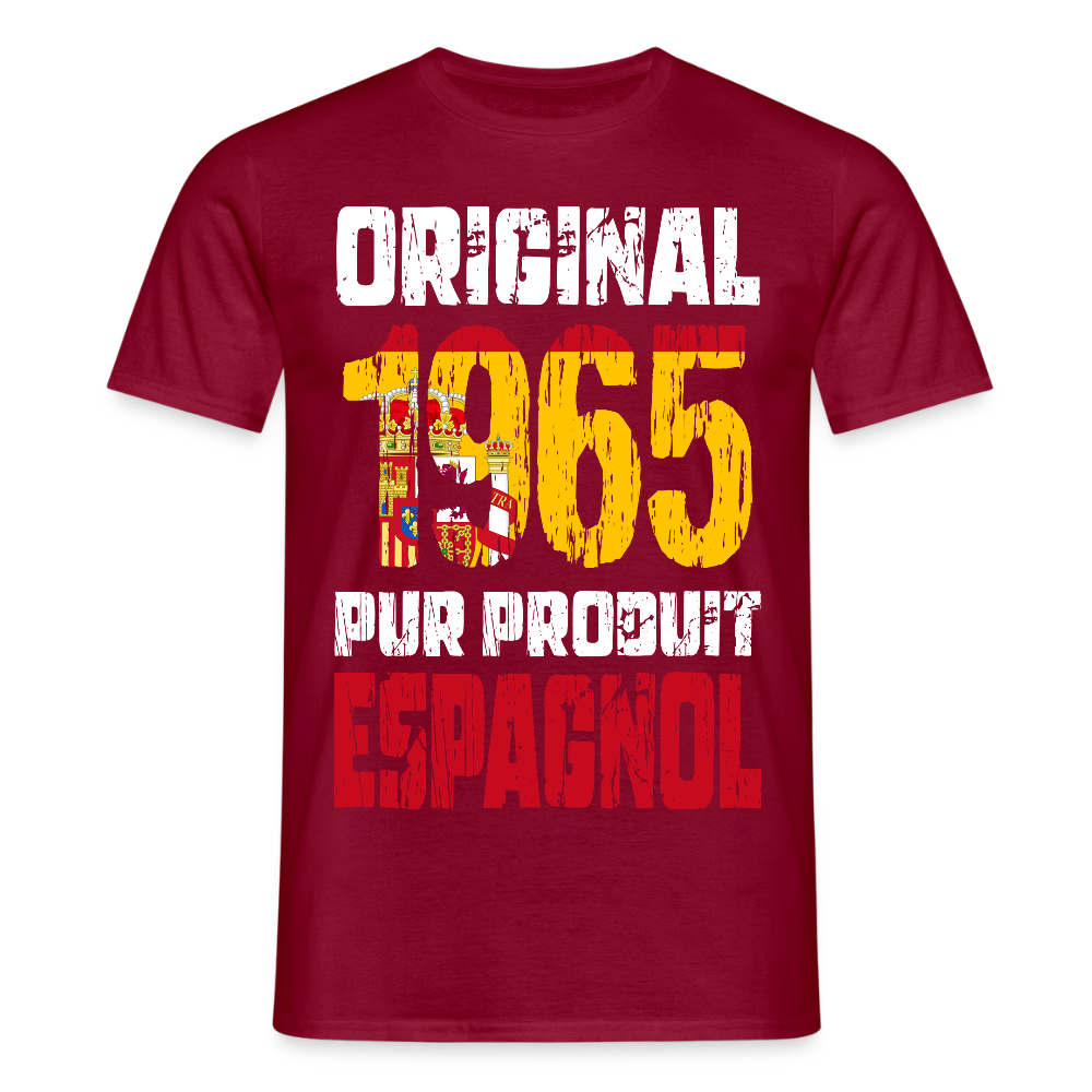 T-shirt Homme - Anniversaire 60 Ans - Original 1965 - Pur produit Espagnol - rouge brique