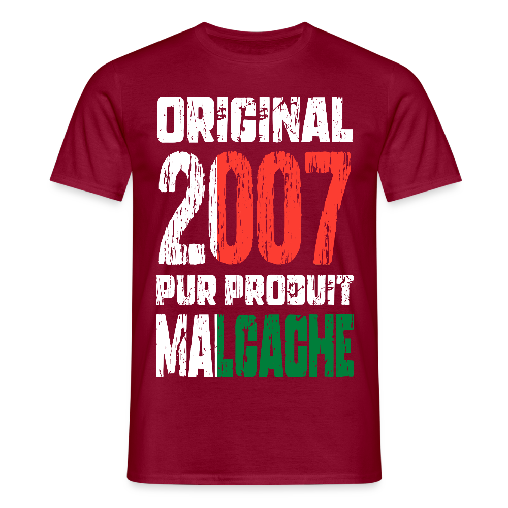 T-shirt Homme - Anniversaire 18 Ans - Original 2007 - Pur produit Malgache - rouge brique