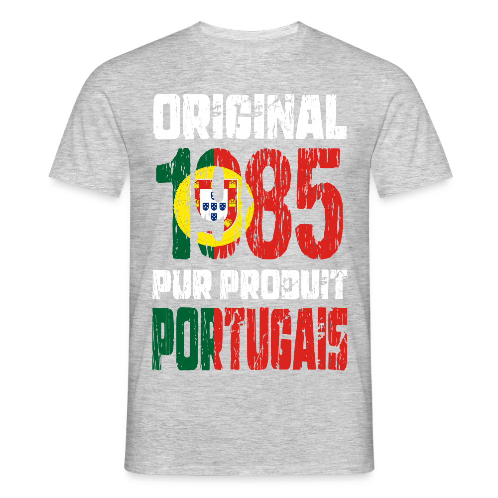 T-shirt Homme - Anniversaire 40 Ans - Original 1985 - Pur produit Portugais - gris chiné