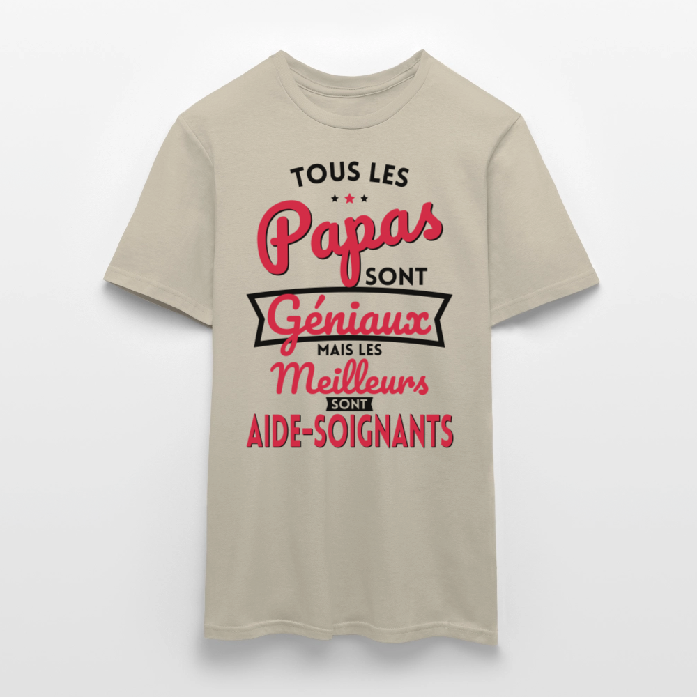 T-shirt Homme - Papas géniaux - Les meilleurs sont aide-soignants - beige sable