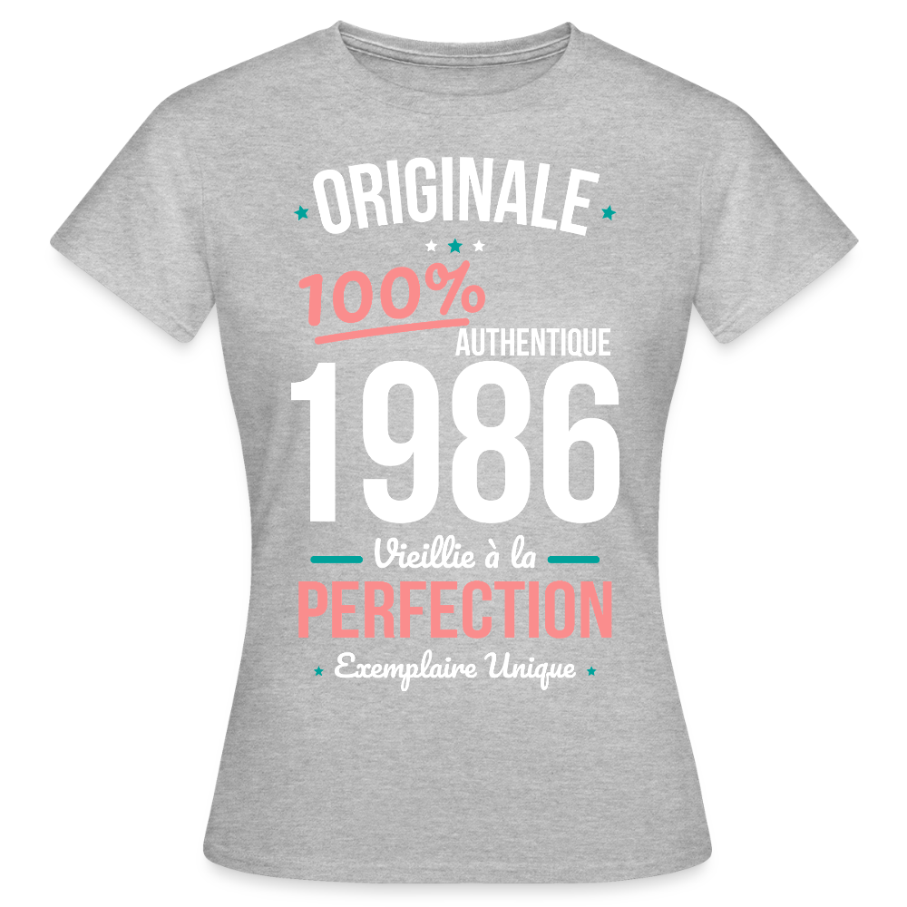 T-shirt anniversaire 40 ans Femme – Originale 1986 Authentique - gris chiné