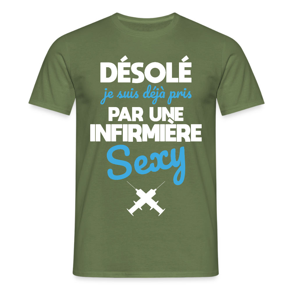 T-shirt Homme - Je suis pris par une infirmière sexy - vert militaire
