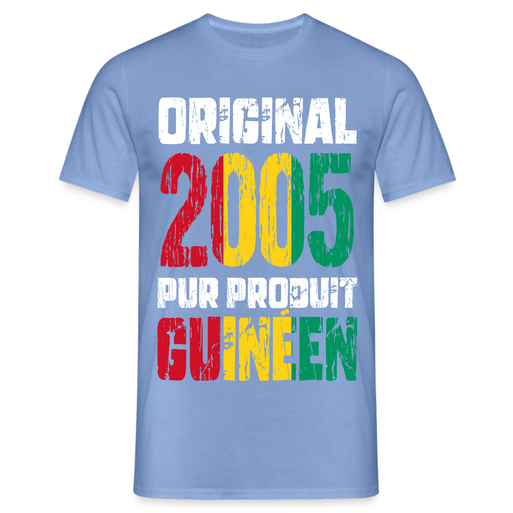 T-shirt Homme - Anniversaire 20 Ans - Original 2005 - Pur produit Guinéen - carolina blue