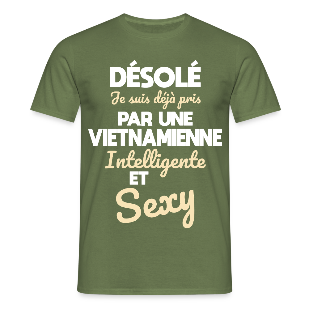 T-shirt Homme - Je suis déjà pris par une Vietnamienne intelligente et sexy - vert militaire