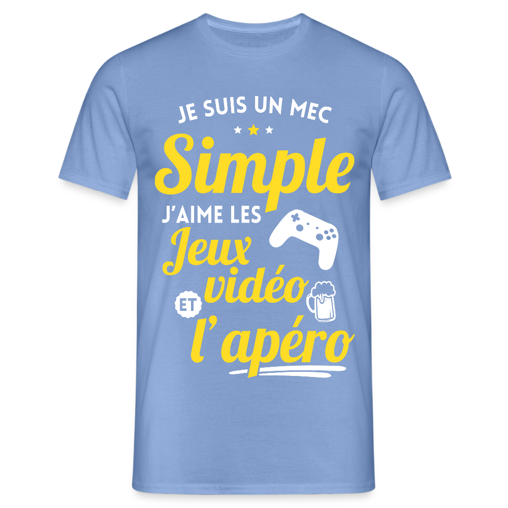 T-shirt Homme - J'aime les jeux vidéo et l'apéro - carolina blue