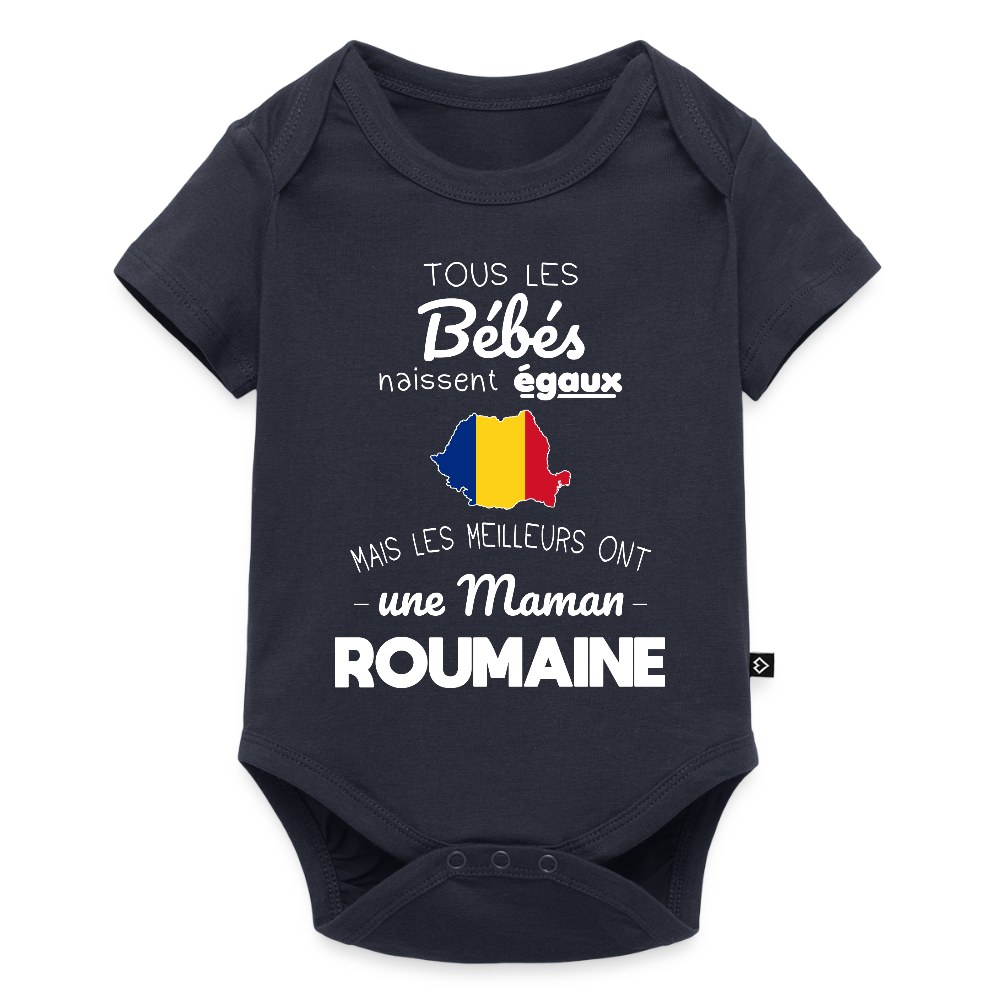 Body Bébé bio manches courtes - Les Meilleurs Ont Une Maman Roumaine - bleu marine