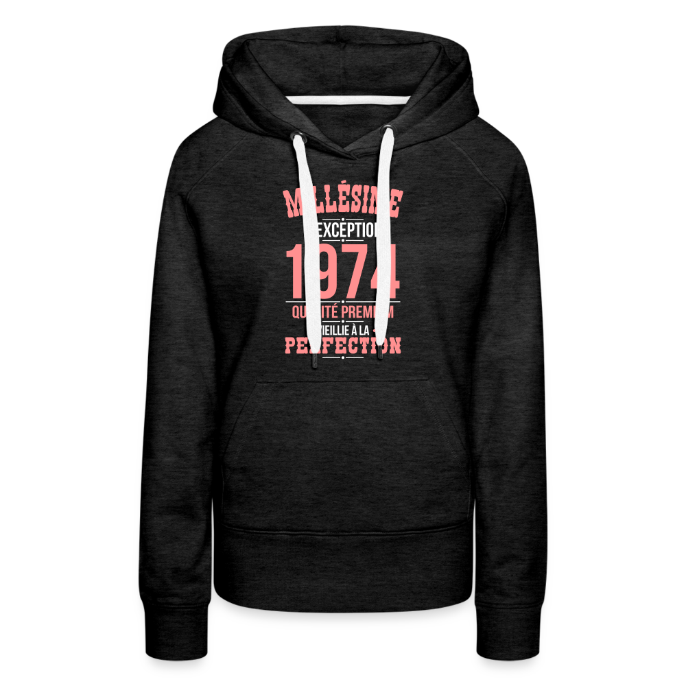 Sweat à capuche Premium Femme - Anniversaire 51 Ans - Millésime 1974 - charbon