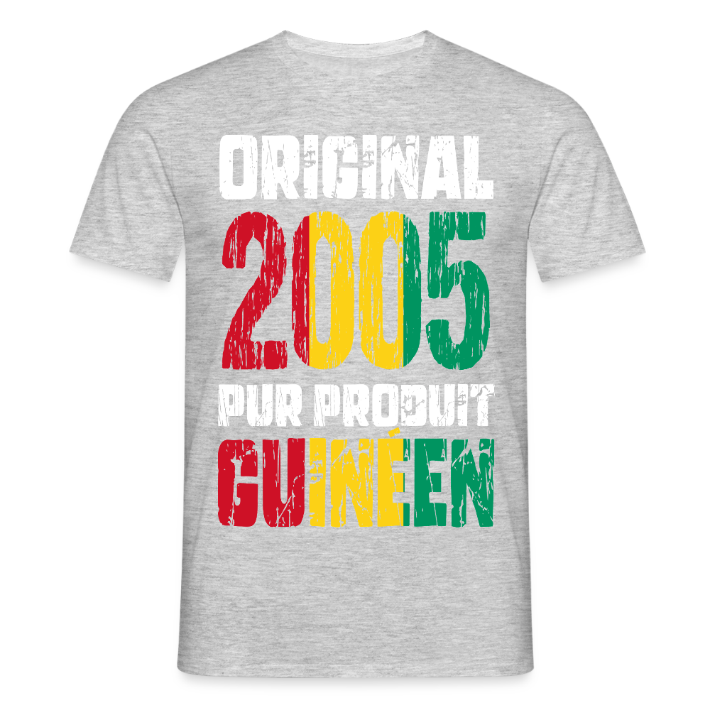 T-shirt Homme - Anniversaire 20 Ans - Original 2005 - Pur produit Guinéen - gris chiné