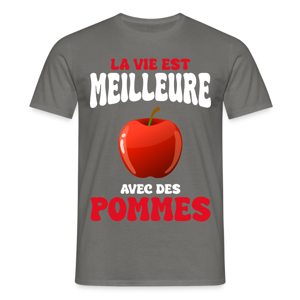 T-shirt Homme - La vie est meilleure avec des pommes - gris graphite