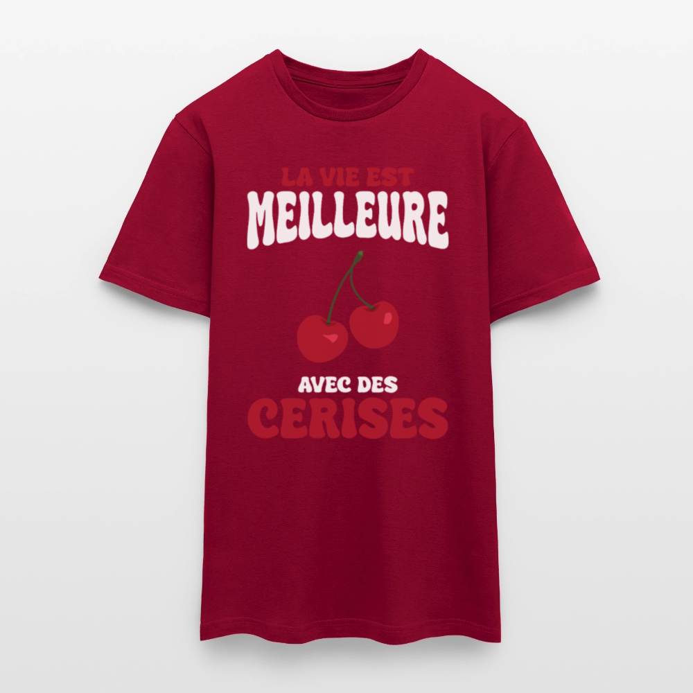 T-shirt Homme - La vie est meilleure avec des cerises - rouge brique