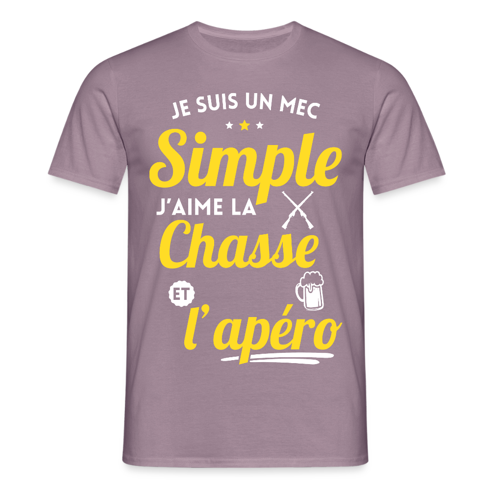 T-shirt Homme - J'aime la chasse et l'apéro - mauve gris