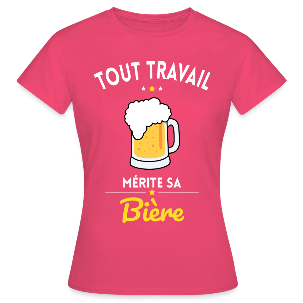 T-shirt Femme - Tout travail mérite sa bière - rose azalée