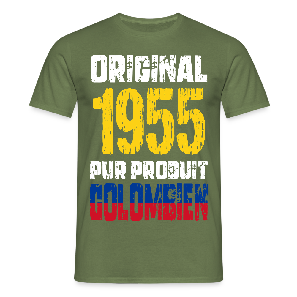 T-shirt Homme - Anniversaire 70 Ans - Original 1955 - Pur produit Colombien - vert militaire
