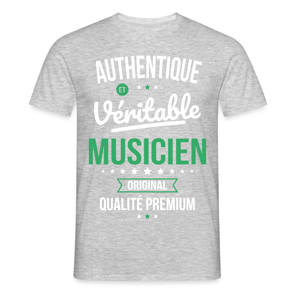 T-shirt Homme - Authentique et véritable Musicien - gris chiné