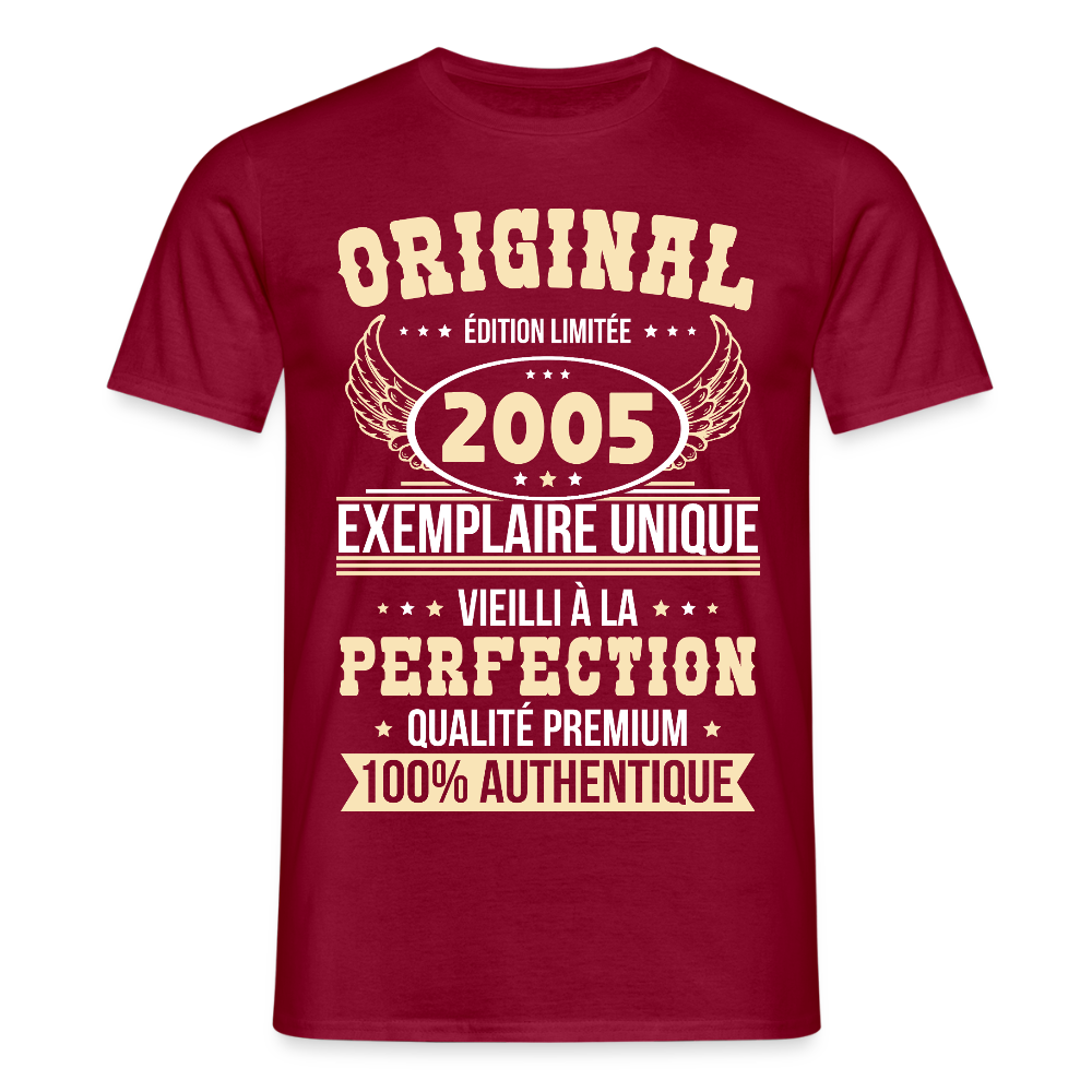 T-shirt Homme - Anniversaire 20 Ans - Original 2005 - rouge brique