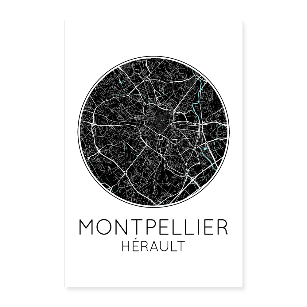Poster Montpellier - Plan Montpellier - 60 x 90 cm - blanc