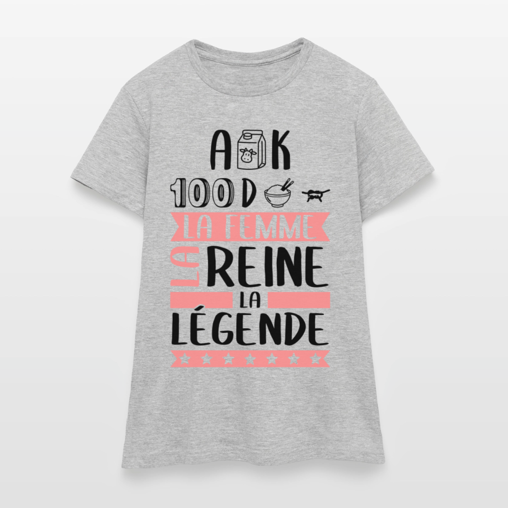 T-shirt femme coloris clair Alexandra rébus – La femme, la reine, la légende - gris chiné