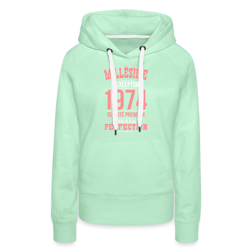 Sweat à capuche Premium Femme - Anniversaire 51 Ans - Millésime 1974 - vert clair menthe