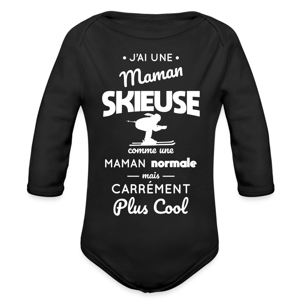 Body Bébé bio manches longues - J'ai une maman skieuse - noir