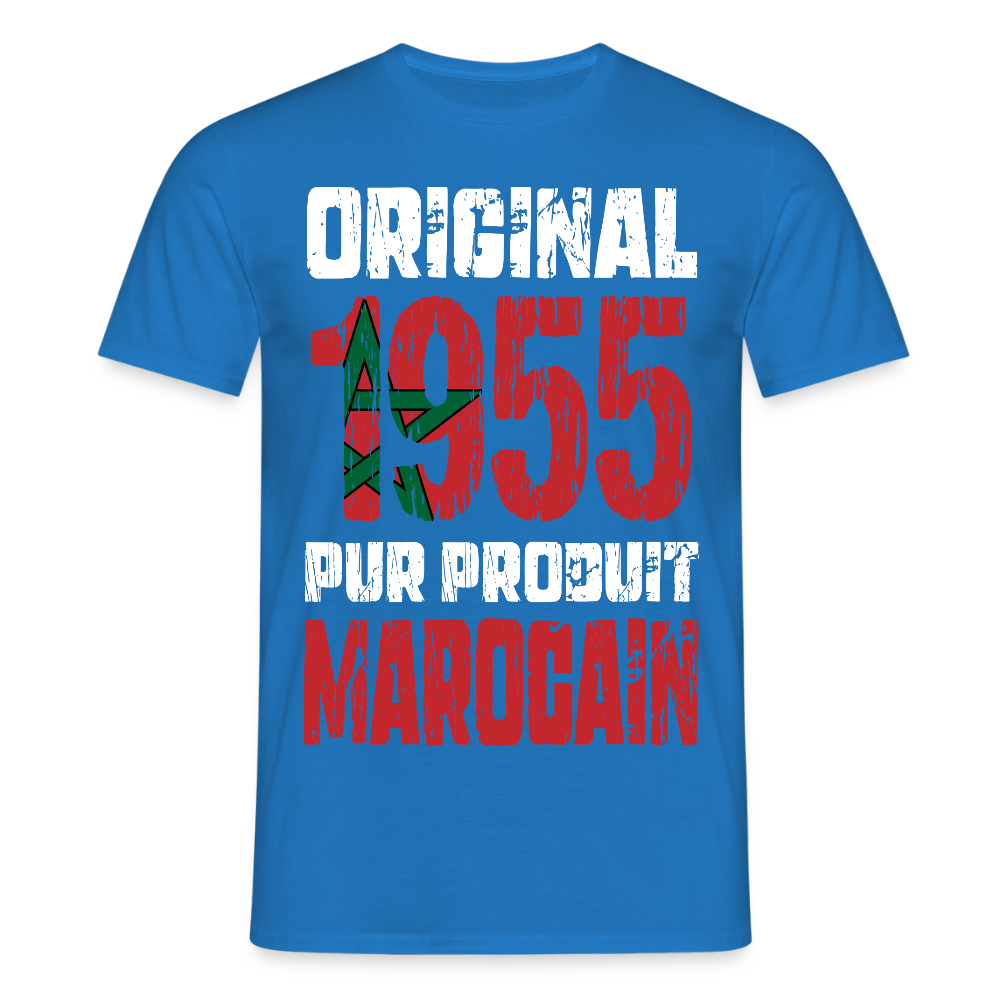 T-shirt Homme - Anniversaire 70 Ans - Original 1955 - Pur produit Marocain - bleu royal