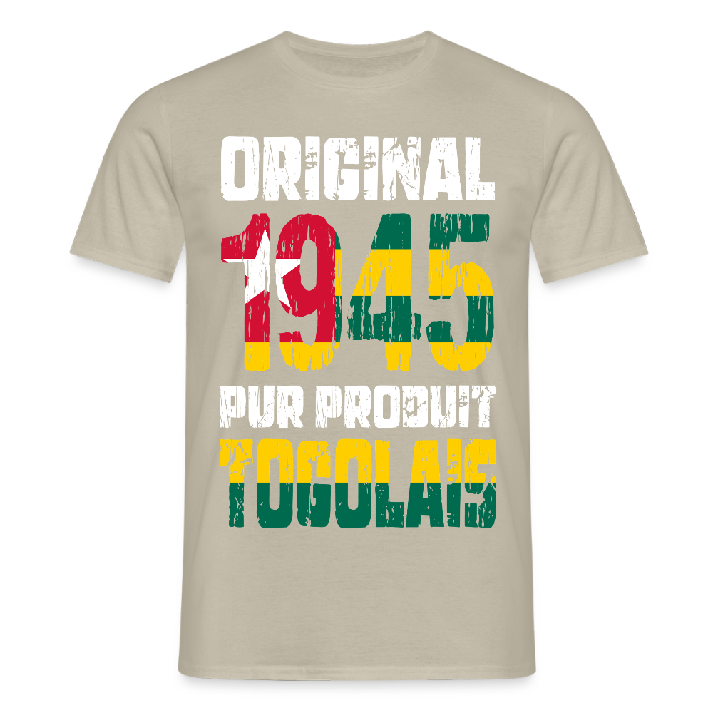 T-shirt Homme - Anniversaire 80 Ans - Original 1945 - Pur produit Togolais - beige sable