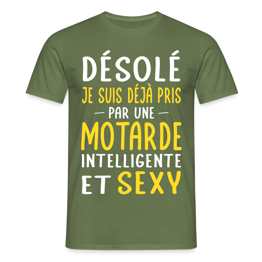 T-shirt Homme - Je suis pris par une motarde intelligente et sexy - vert militaire