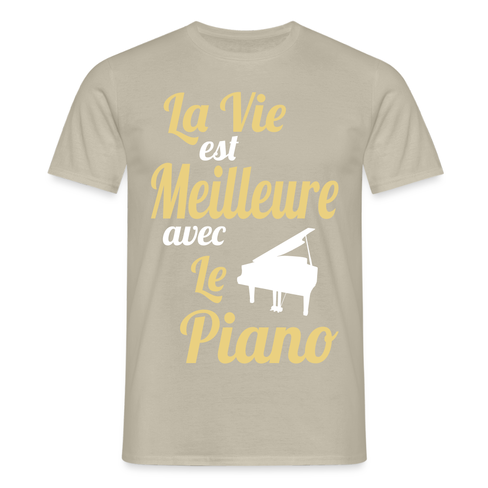 T-shirt Homme - La vie est meilleure avec le piano - beige sable
