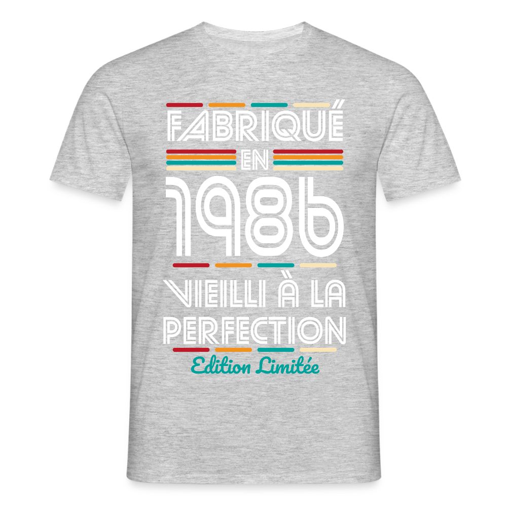T-shirt anniversaire homme 40 ans – Fabriqué en 1986, Vieilli à la Perfection - gris chiné