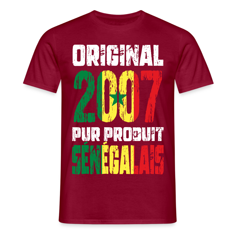 T-shirt Homme - Anniversaire 18 Ans - Original 2007 - Pur produit Sénégalais - rouge brique