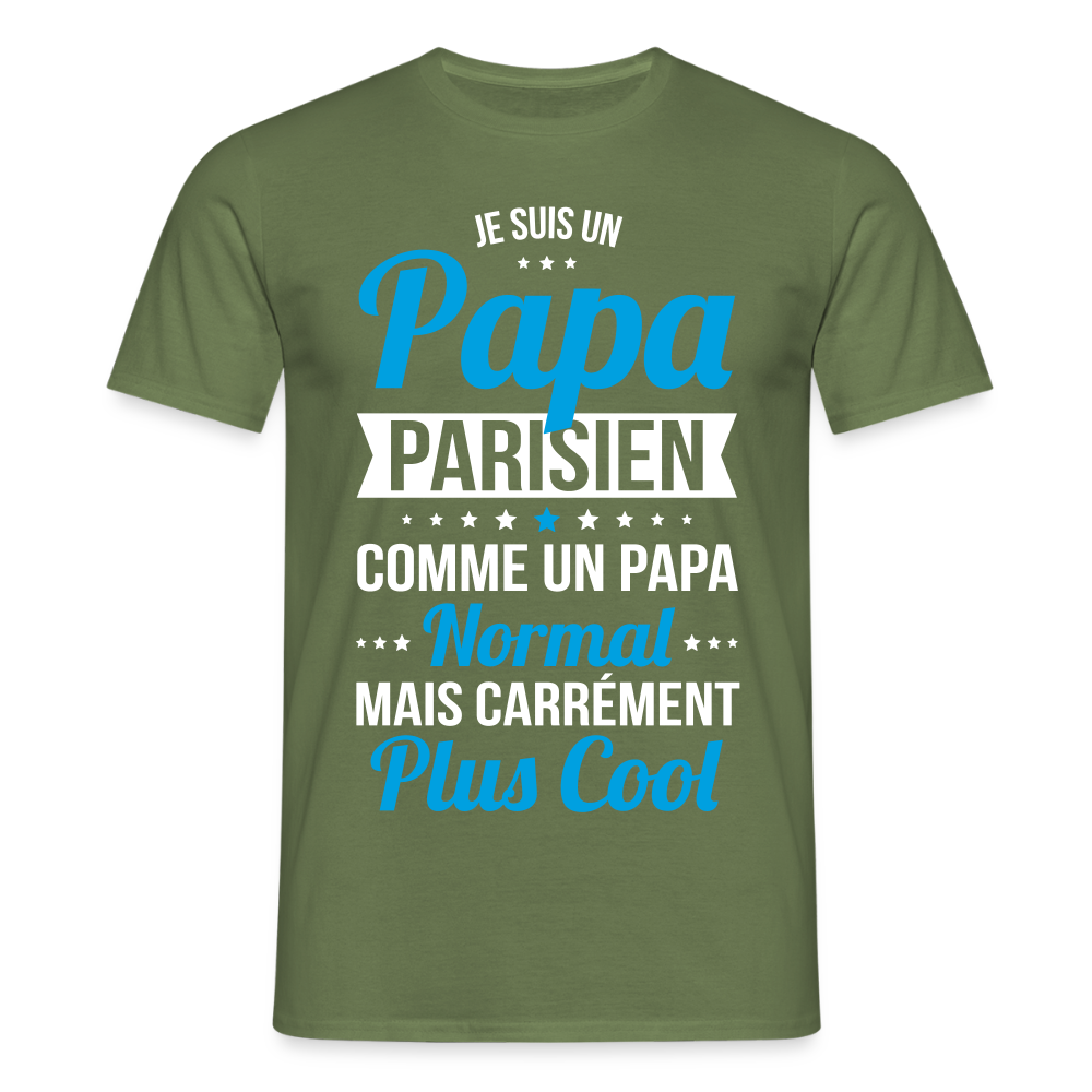 T-shirt Homme - Papa Parisien Plus Cool - vert militaire