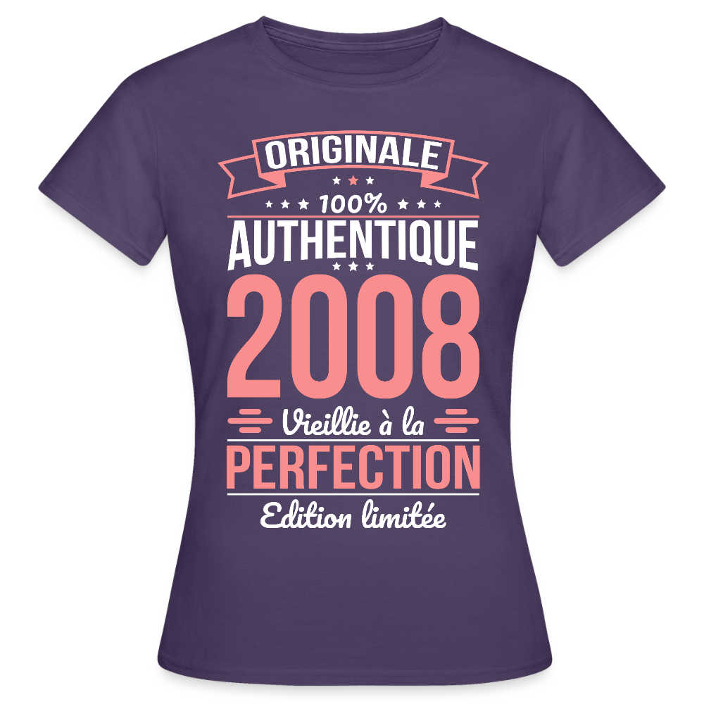 T-shirt anniversaire femme 18 ans – Originale 2008 - violet foncé