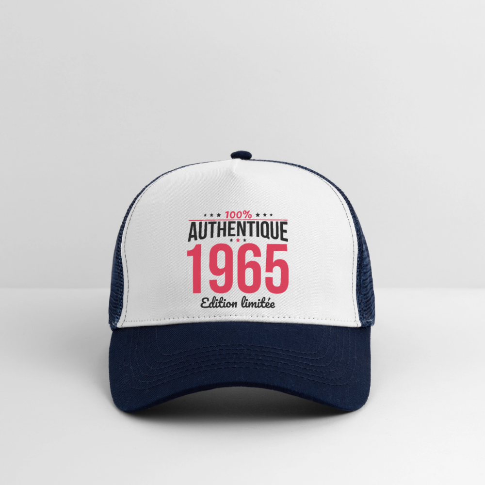 Casquette Trucker - Anniversaire 60 Ans - 100% Authentique 1965 - blanc/marine