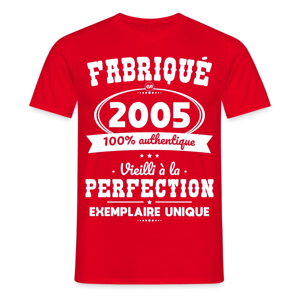 T-shirt Homme - Anniversaire 20 Ans - Fabriqué en 2005 - rouge
