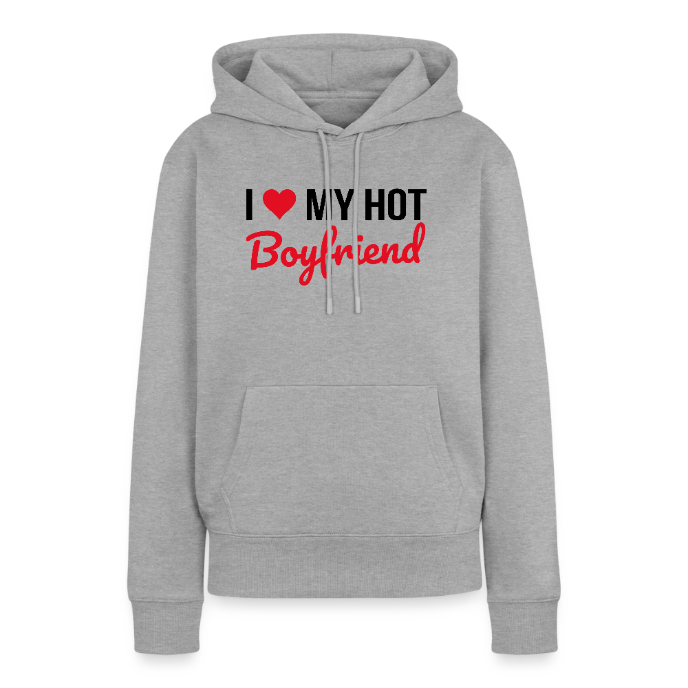 Sweat à Capuche Premium Bio Coloris Clair Femme “I Love My Hot Boyfriend” – Idée cadeau Saint-Valentin - gris chiné