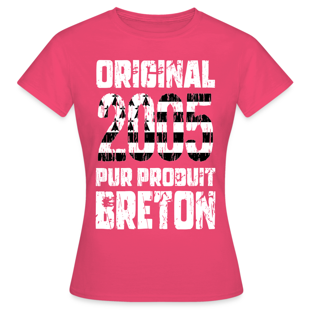 T-shirt Femme - Anniversaire 20 Ans - Original 2005 - Pur produit Breton - rose azalée