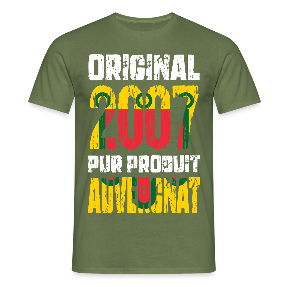 T-shirt Homme - Anniversaire 18 Ans - Original 2007 - Pur produit Auvergnat - vert militaire