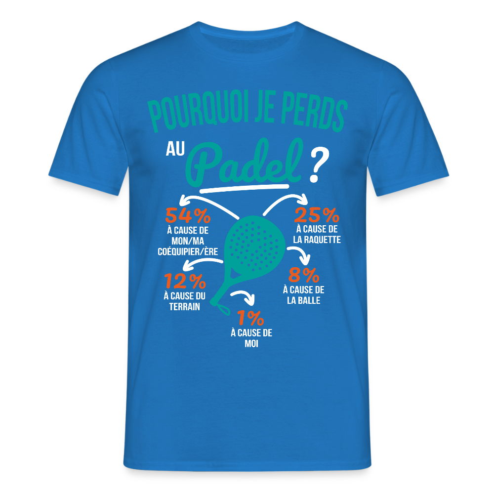 T-shirt Homme - Pourquoi Je Perds Au Padel - bleu royal