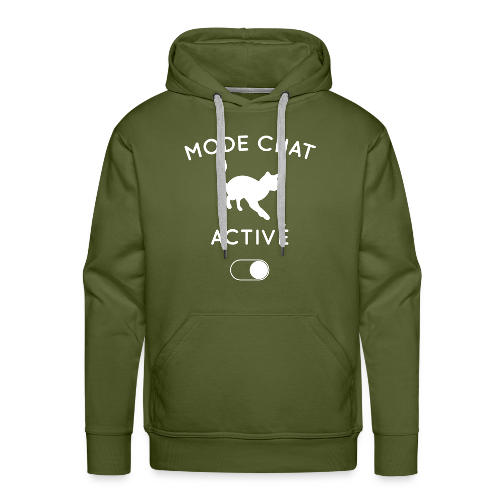 Sweat à capuche Premium Homme - Mode chat activé - vert olive