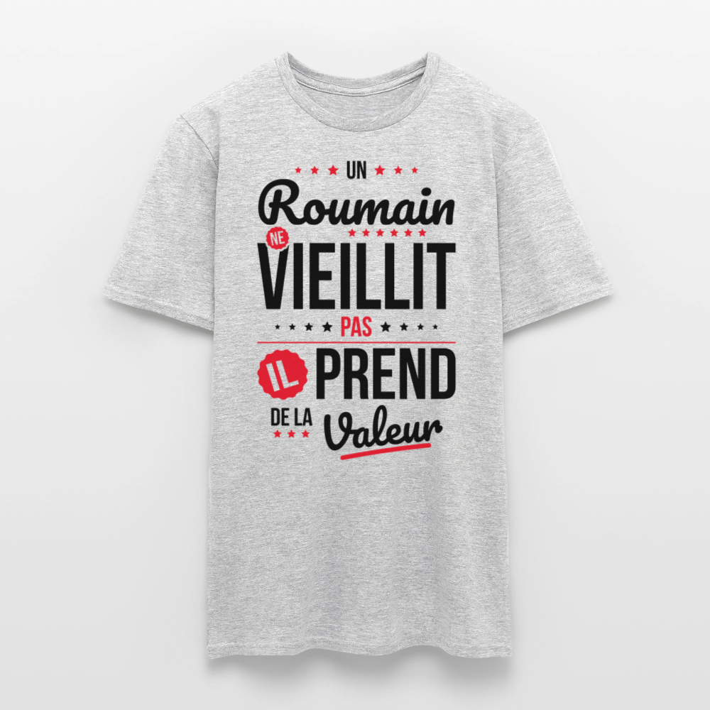 T-shirt Homme - Un Roumain ne vieillit pas - gris chiné