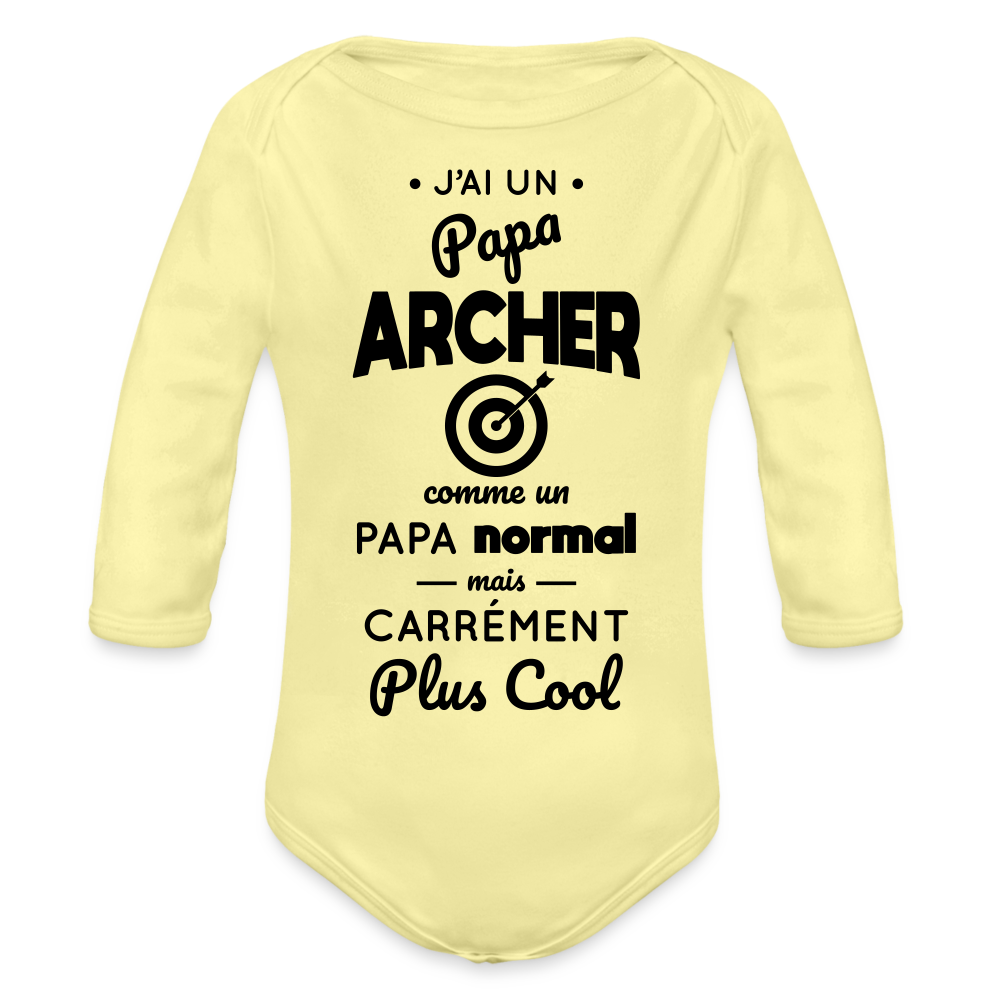 Body Bébé bio manches longues - J'ai un papa archer - jaune délavé