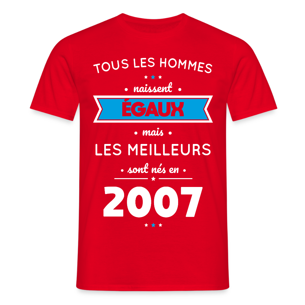 T-shirt Homme - Anniversaire 18 Ans - Les meilleurs sont nés en 2007 - rouge