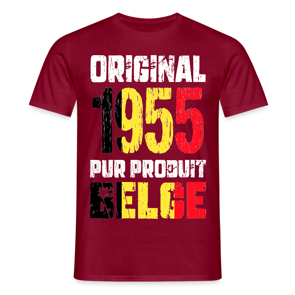 T-shirt Homme - Anniversaire 70 Ans - Original 1955 - Pur produit Belge - rouge brique