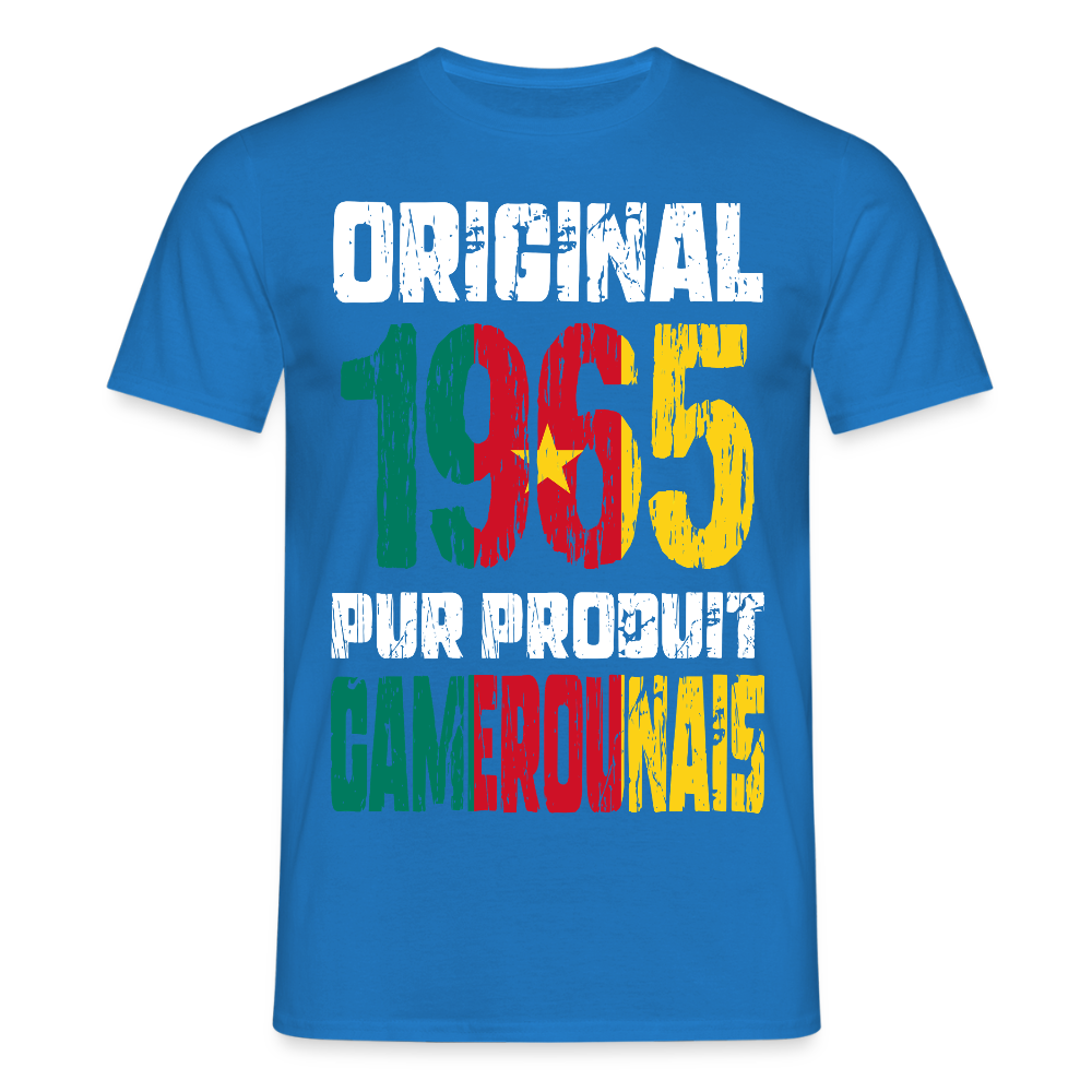 T-shirt Homme - Anniversaire 60 Ans - Original 1965 - Pur produit Camerounais - bleu royal