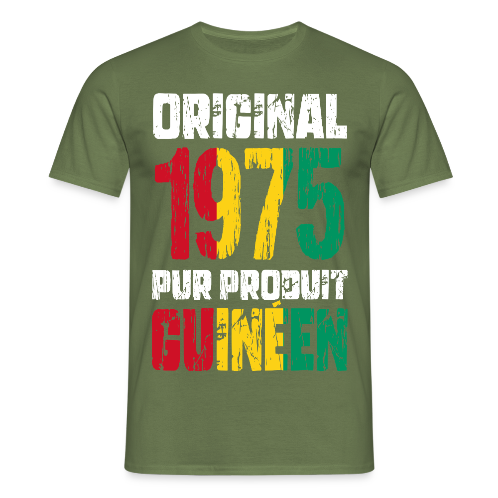 T-shirt Homme - Anniversaire 50 Ans - Original 1975 - Pur produit Guinéen - vert militaire