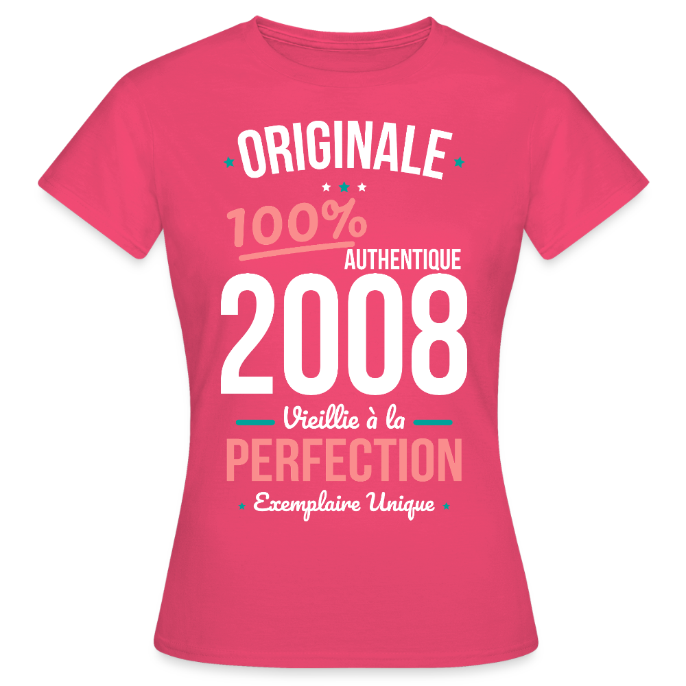 T-shirt anniversaire 18 ans Femme – Originale 2008 Authentique - rose azalée