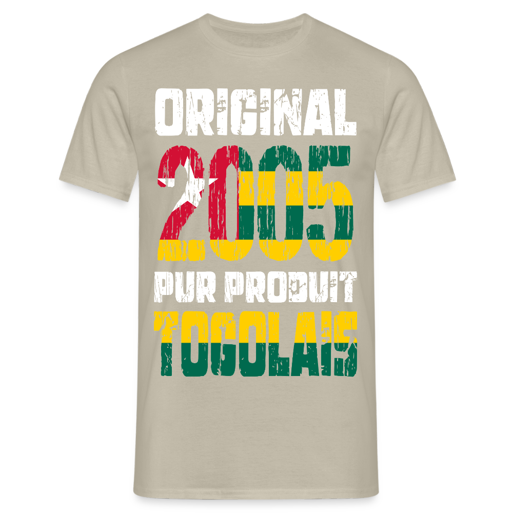 T-shirt Homme - Anniversaire 20 Ans - Original 2005 - Pur produit Togolais - beige sable