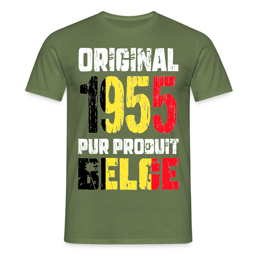 T-shirt Homme - Anniversaire 70 Ans - Original 1955 - Pur produit Belge - vert militaire